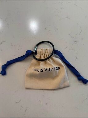 Louis Vuitton Black Braided Leather Bracelet with Silver-Tone Cylinder Clasp